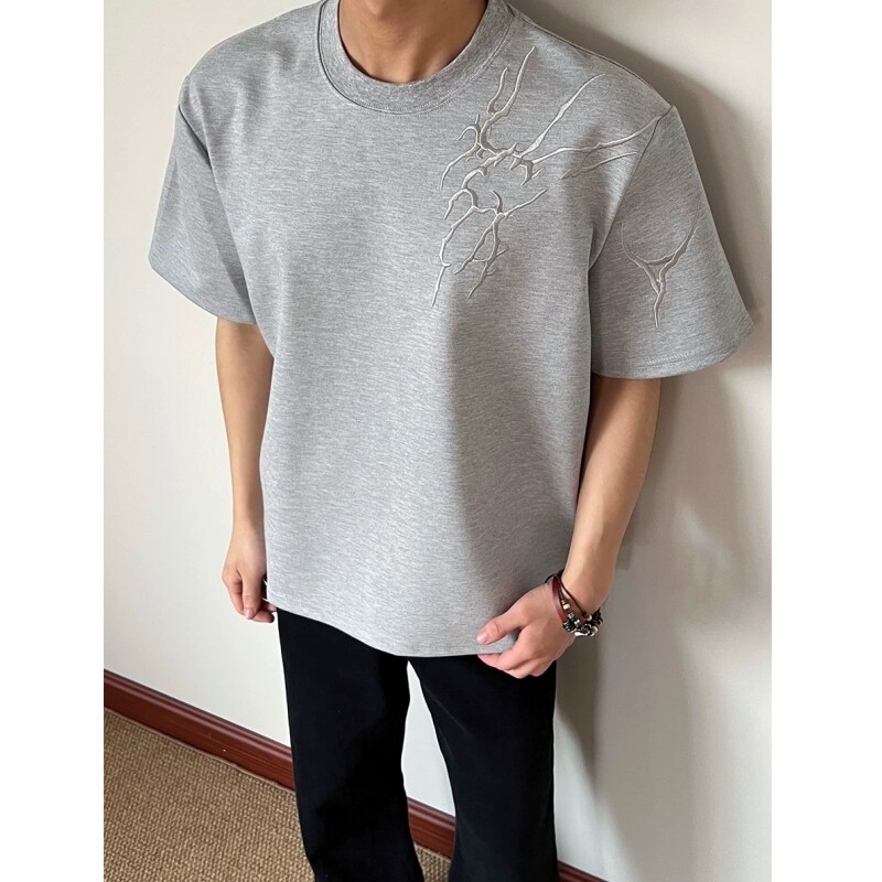 cleanfit刺绣硬挺短袖T恤男夏季新款潮牌boxy版型设计感重磅上衣