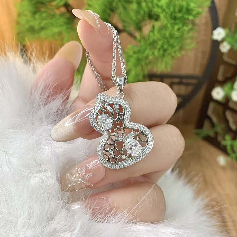 铂金项链pt950铂金饰品铂金吊坠葫芦福禄挂坠镶嵌莫桑女款礼物