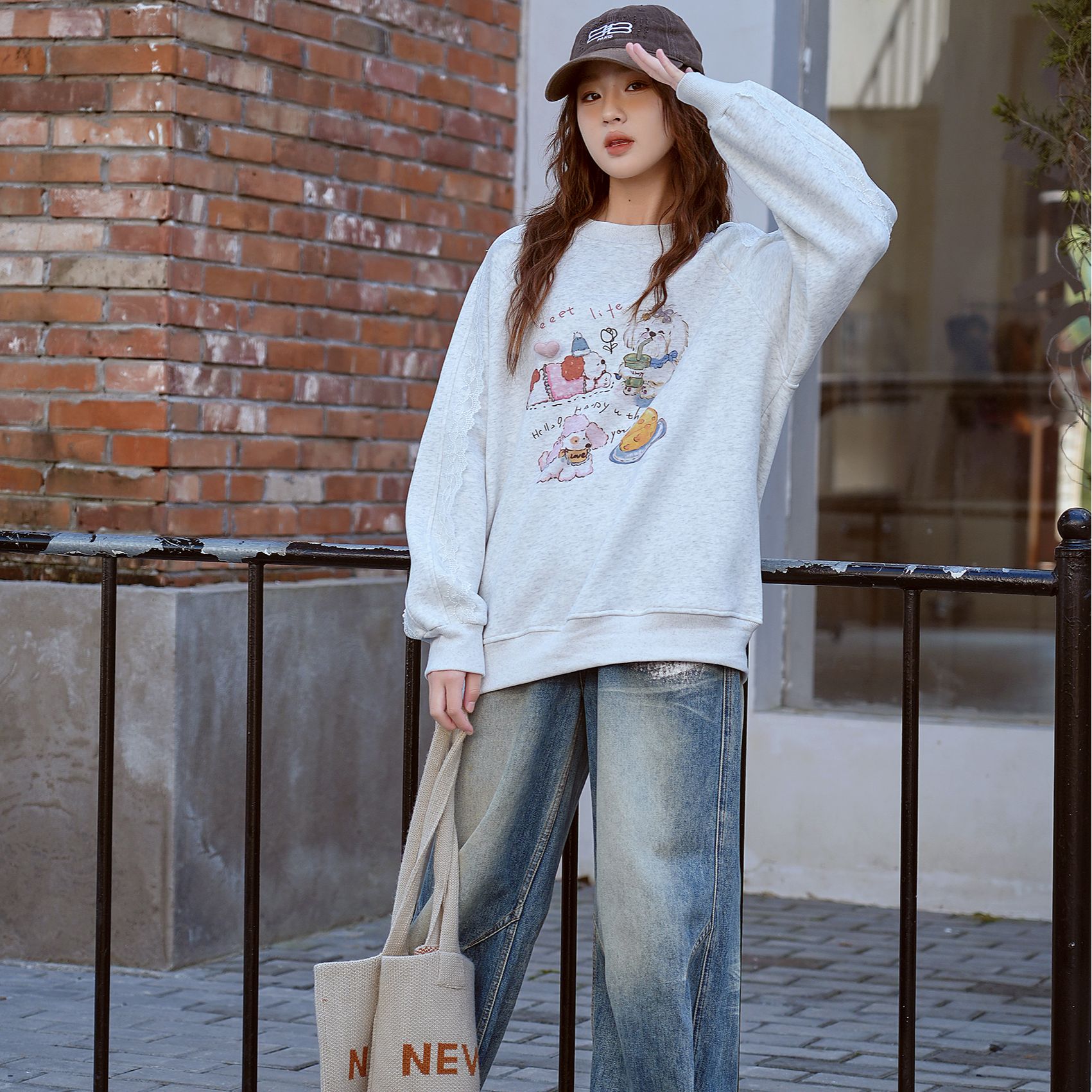 【一体绒】新款青少年女大童加绒学生休闲卡通甜美宽松卫衣13100