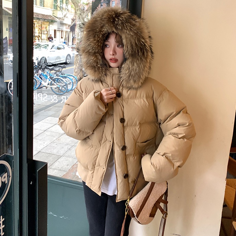 813韩版冬季棉服毛领连帽女2024新款韩版宽松加厚面包服小个子