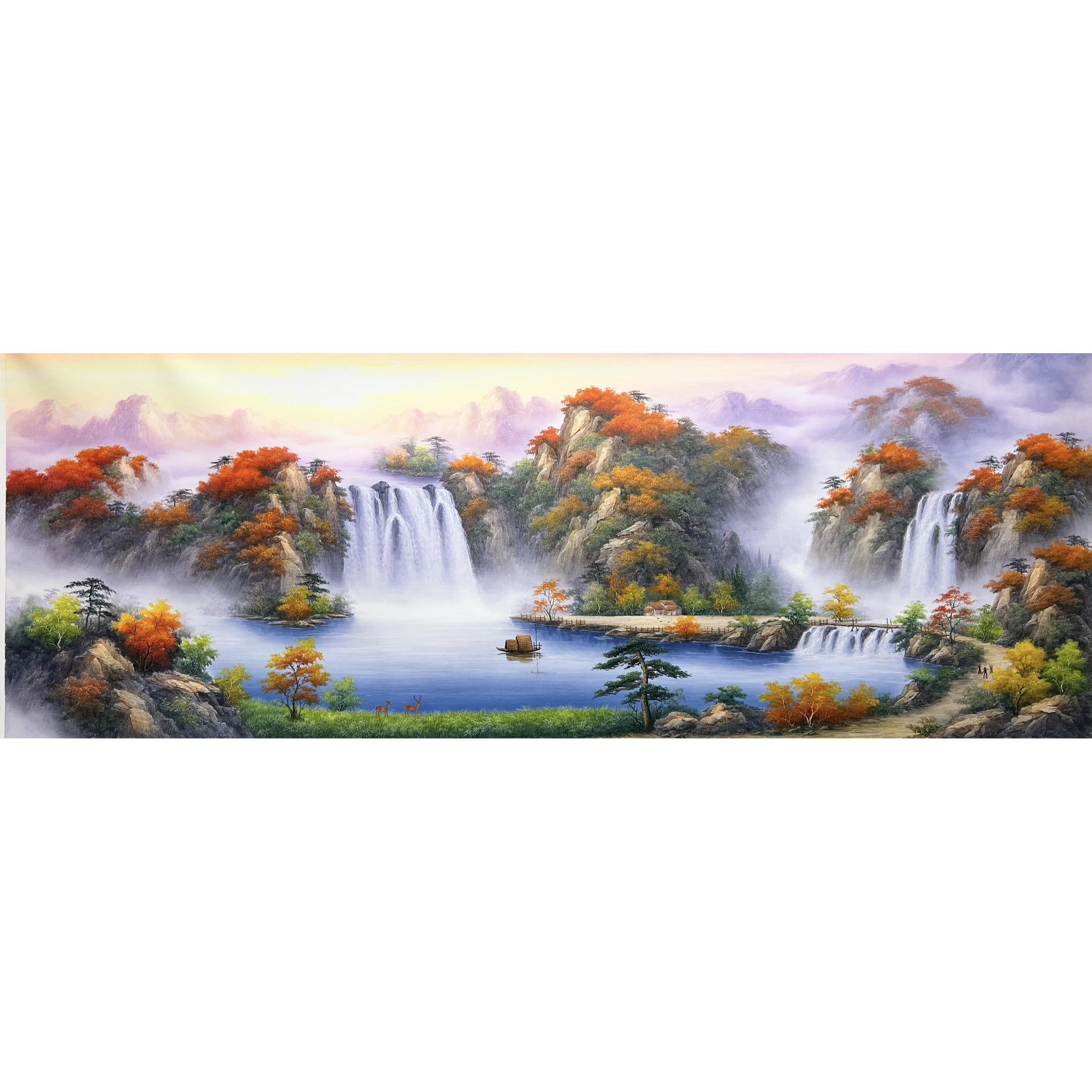 富春山居图风格国画背景墙挂画办公室客厅装饰画