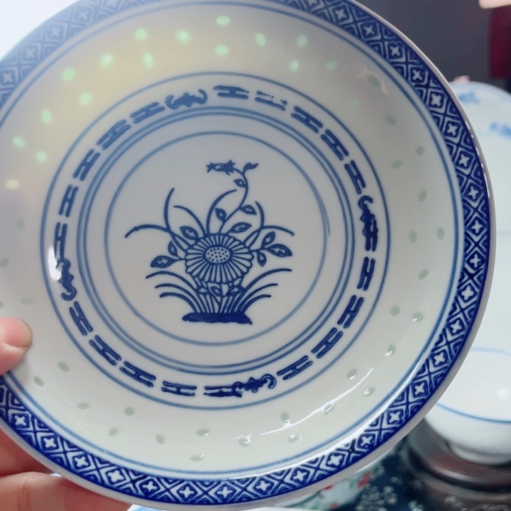 青花玲珑7寸窝盘兰花