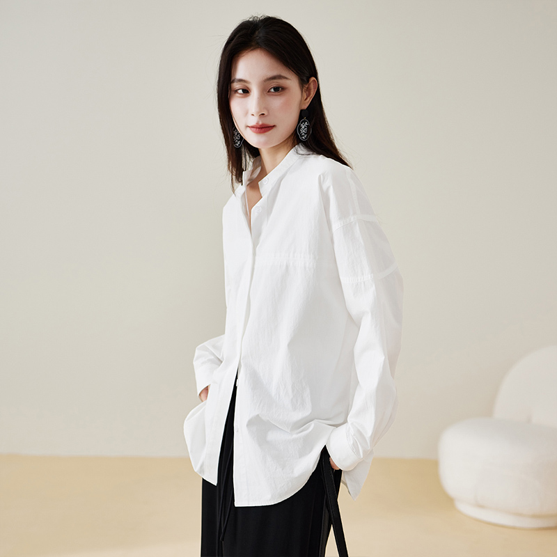 索菲丝尔纯棉通勤衬衫女上衣2025秋季休闲百搭宽松上衣衬衣513029