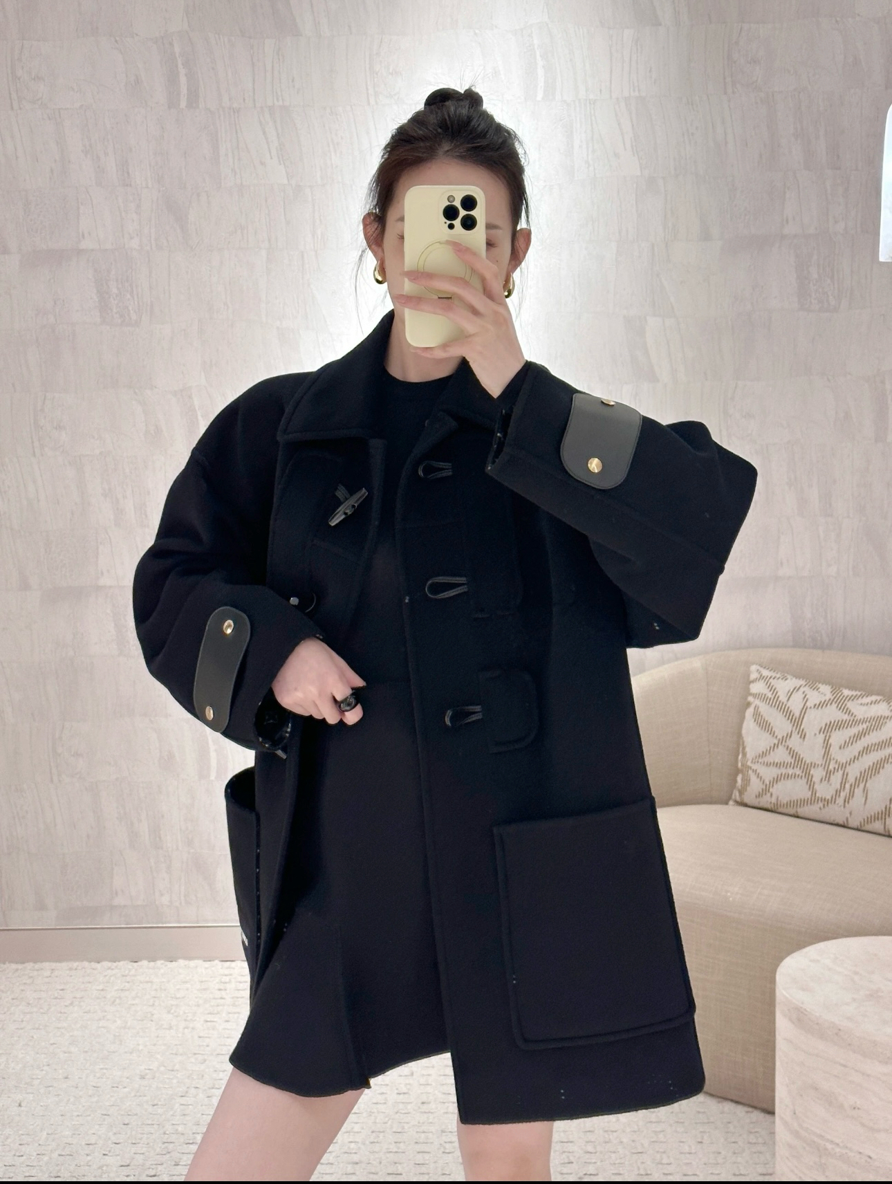 【长芯】25高级复古牛角扣毛呢保暖长款外套大衣 YZ25W10018