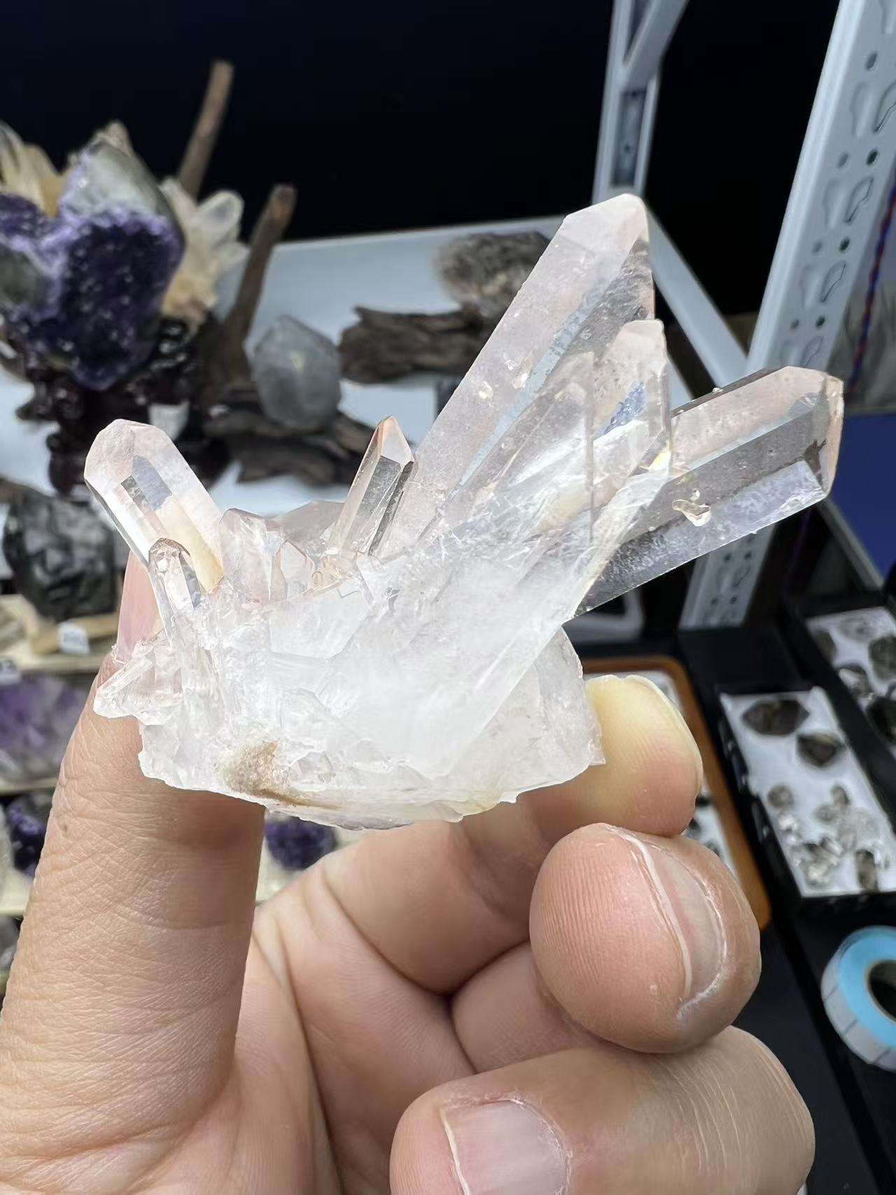 马达加斯加天然白水晶晶簇矿标原石家庭办公装饰摆件