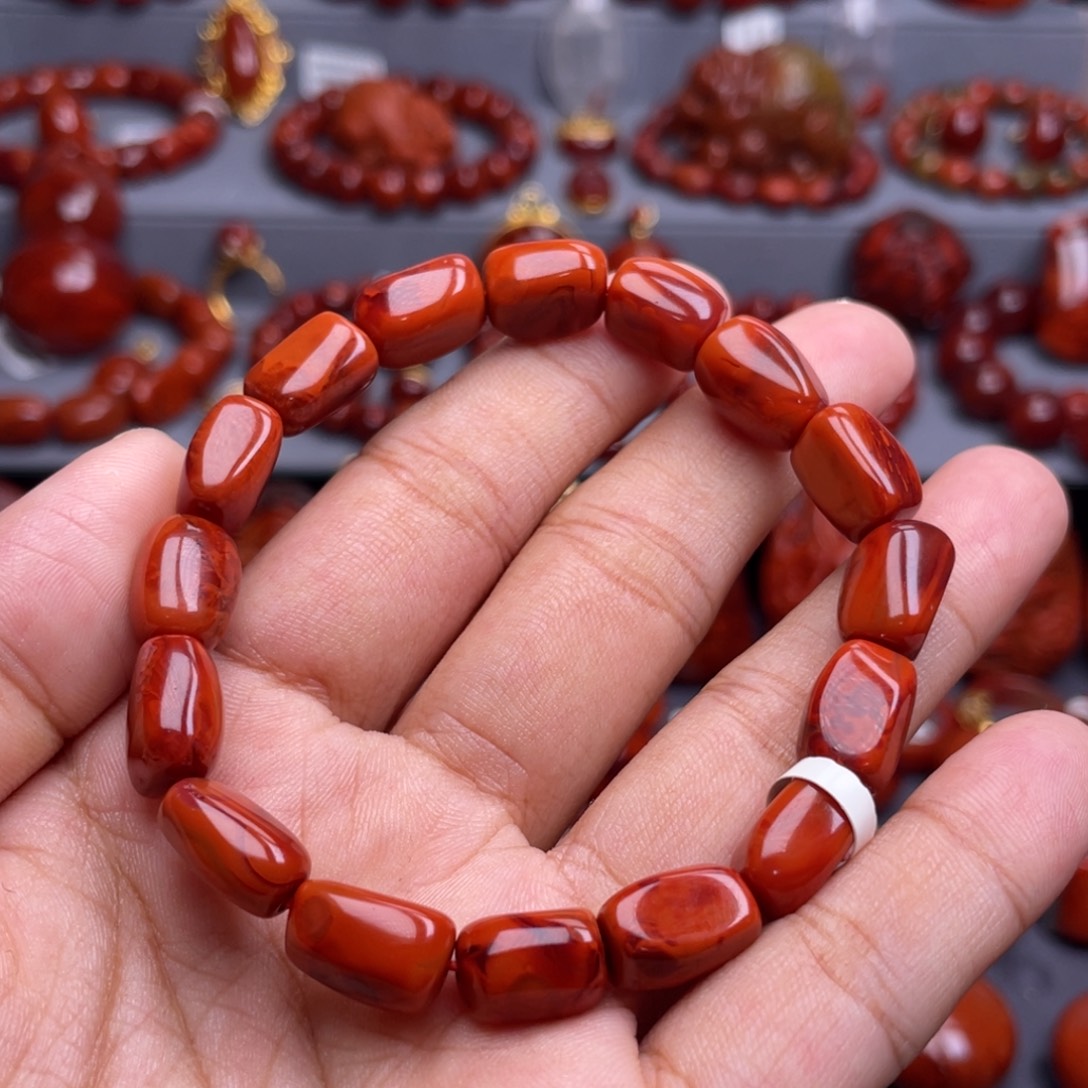 南红玛瑙未镶嵌珠宝奇石单圈9mm