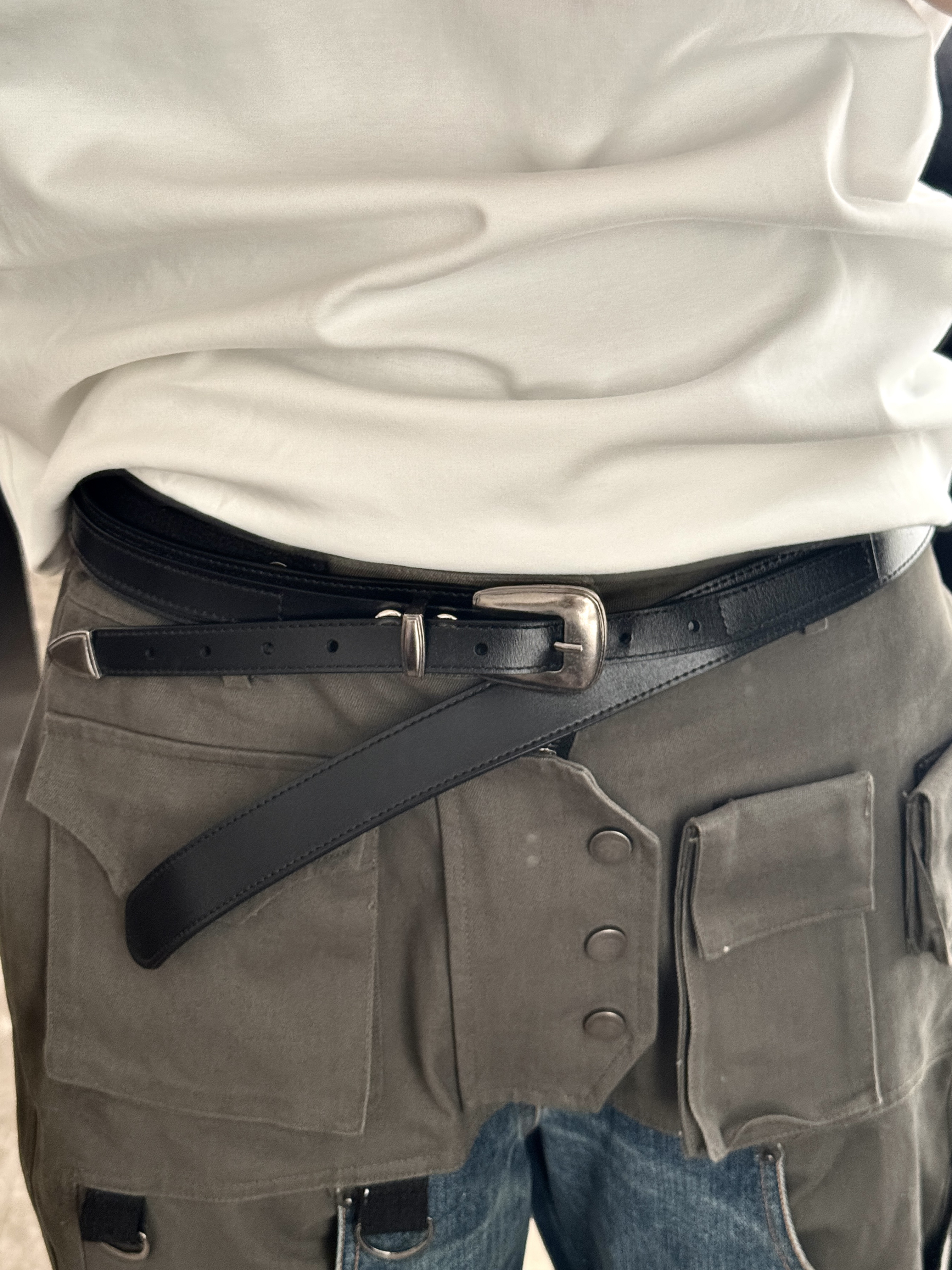【小众设计真皮】EWEAR光面简约休闲皮带腰带黑色男女同款   3333