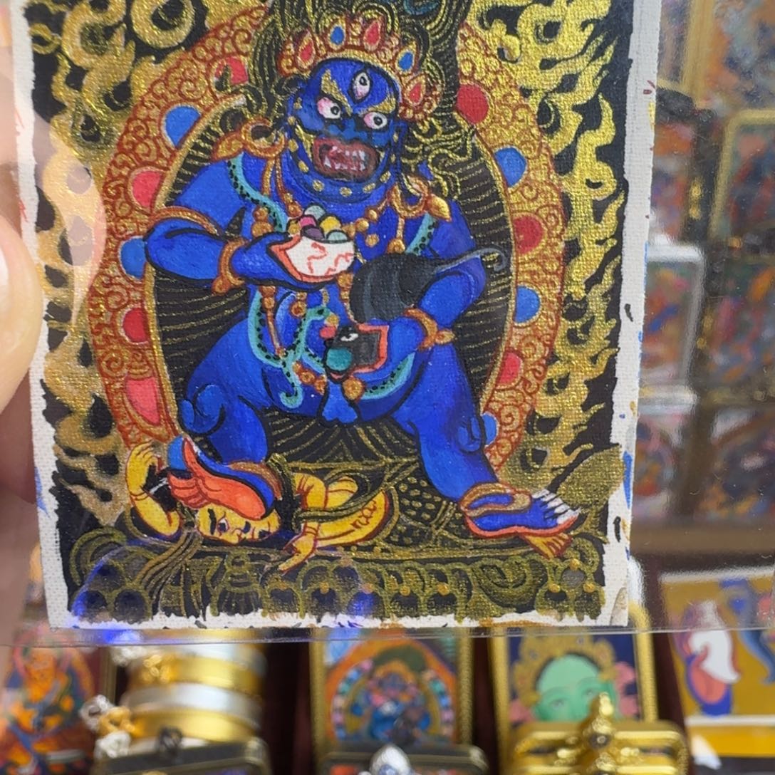 吊坠纯手绘黑金黑财神唐卡