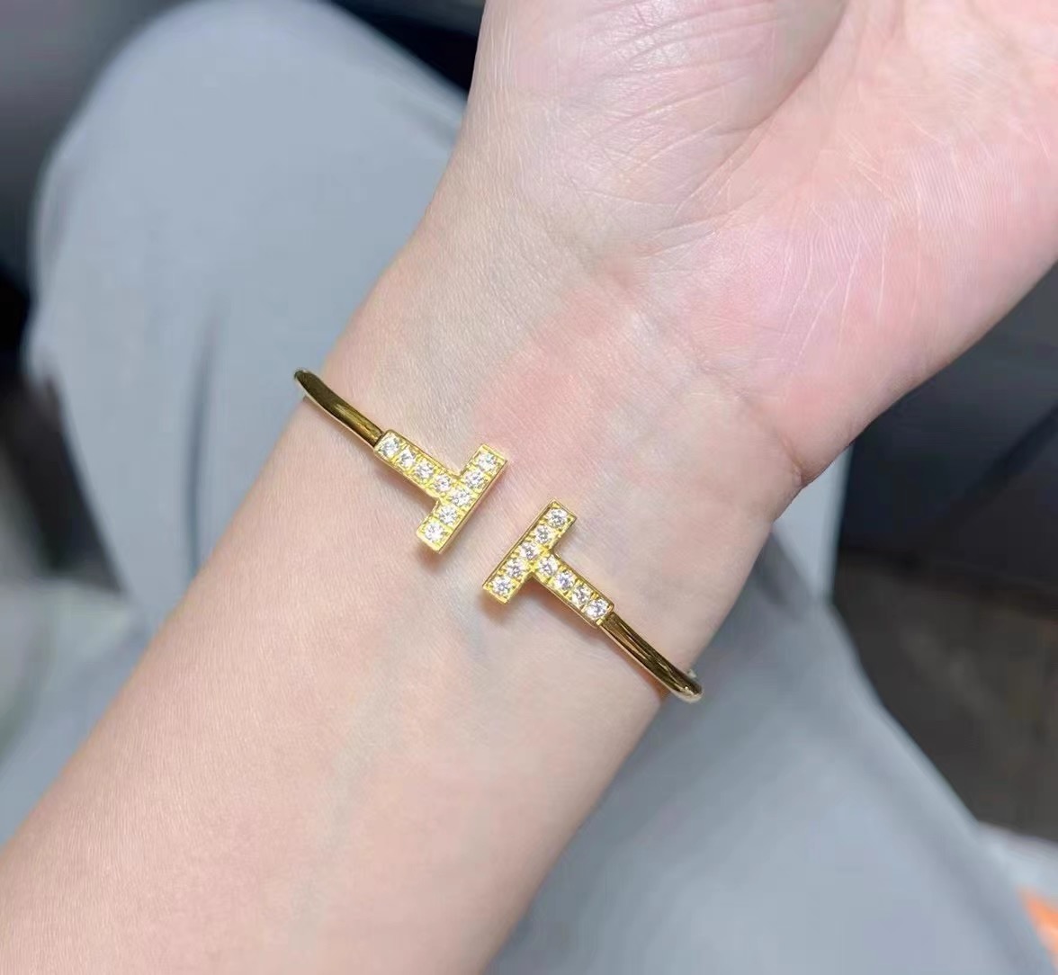 足银手镯 足银手镯女款双T潮流银手镯时尚气质素款可调节5D轻奢