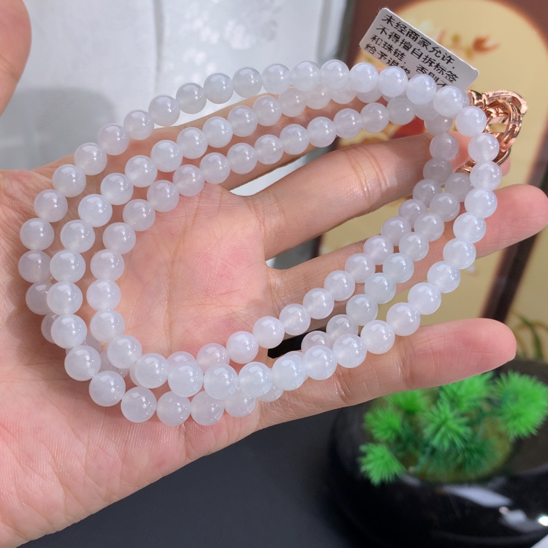 翡翠未镶嵌手串卡6.3冰胶白冰项链