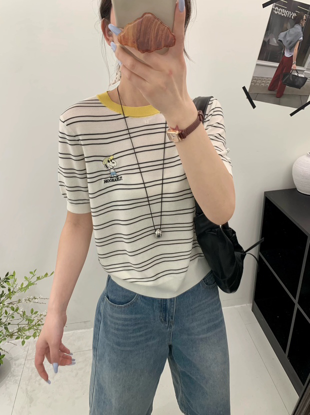 516088 夏季卡通条纹圆领针织套头