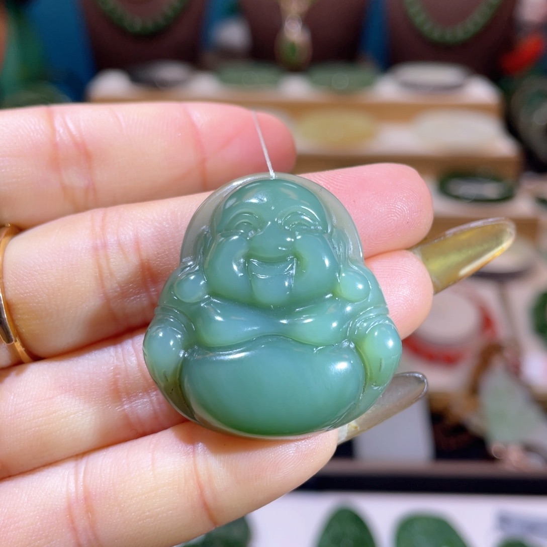 和田玉高品粉青佛公未镶嵌