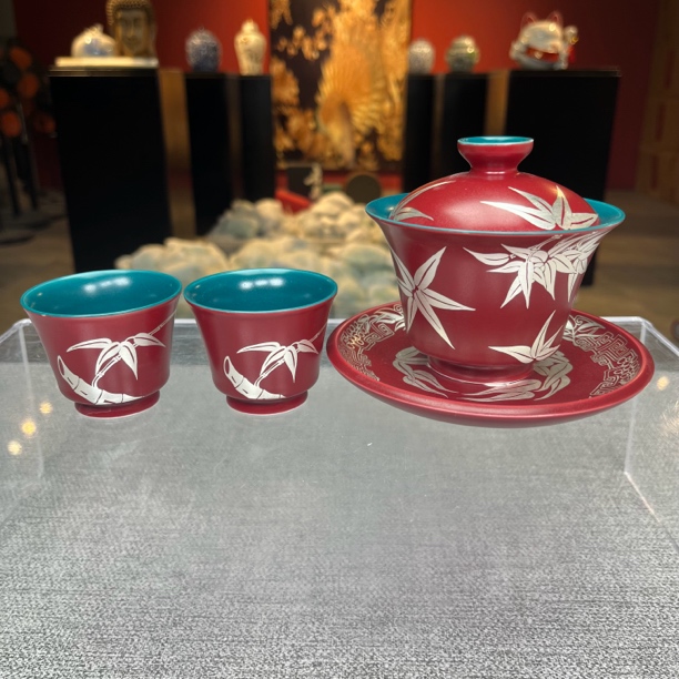 宫墙红竹子盖碗加两杯@H33