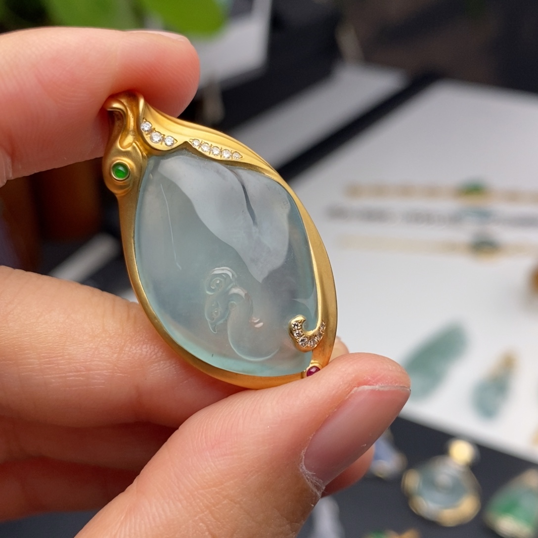定制翡翠18K金镶嵌  凤来仪