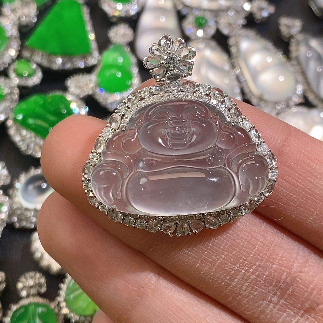 翡翠颈饰18K金镶嵌天然缅甸A货翡翠