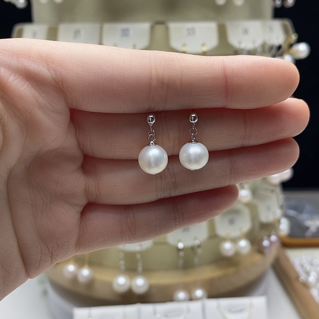 银S925镶嵌耳饰淡水珍珠