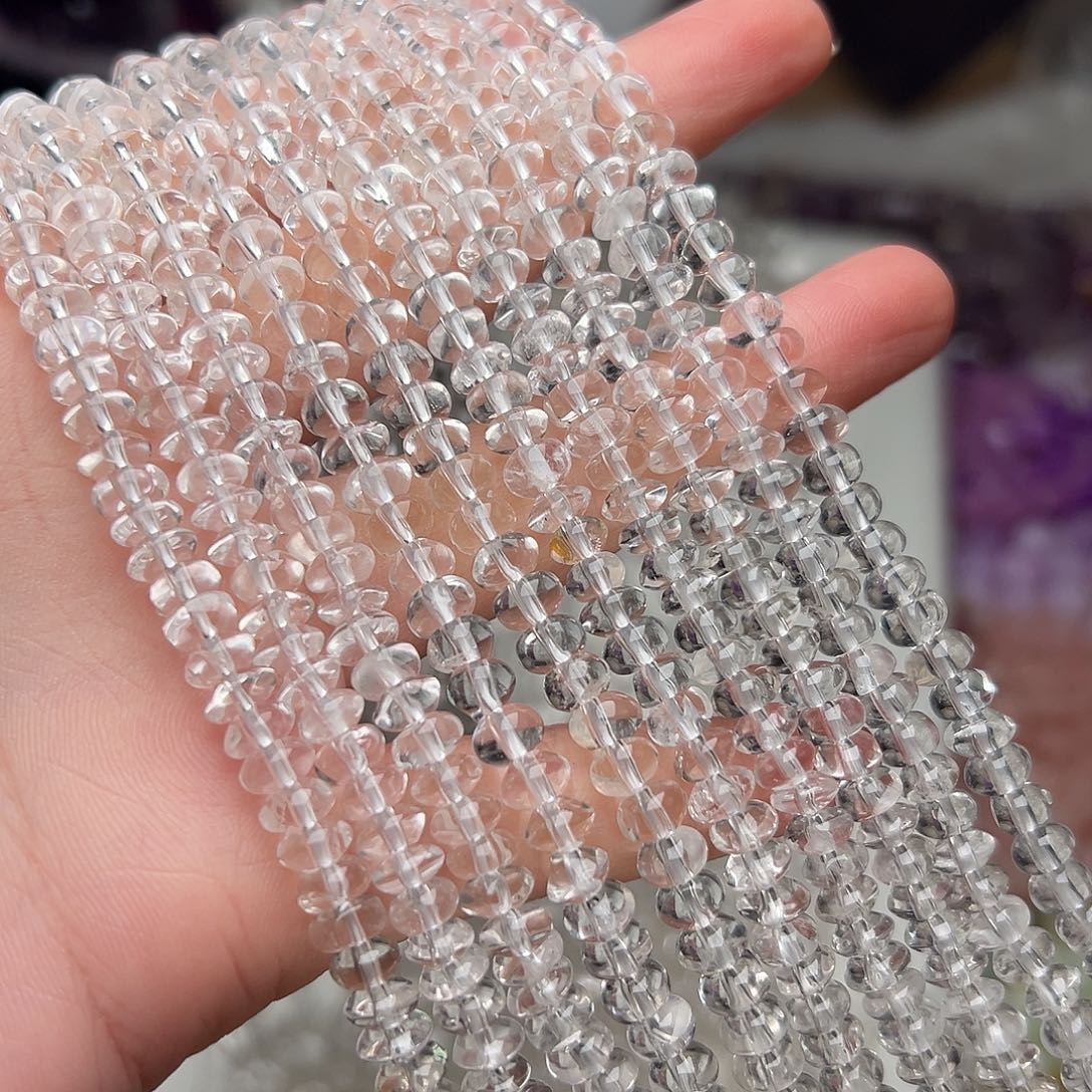 玛瑙/玉髓合金珠宝半成品I71。6mm天然白水晶算盘珠一条