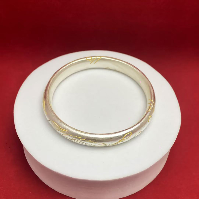 足银手镯 3号 足银999.9 繁花似锦银手镯时尚素款手工古法闭口镯