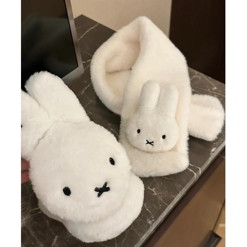露思同款 自制miffy米菲毛绒耳罩围巾围脖手套 冬季保暖防冻好物