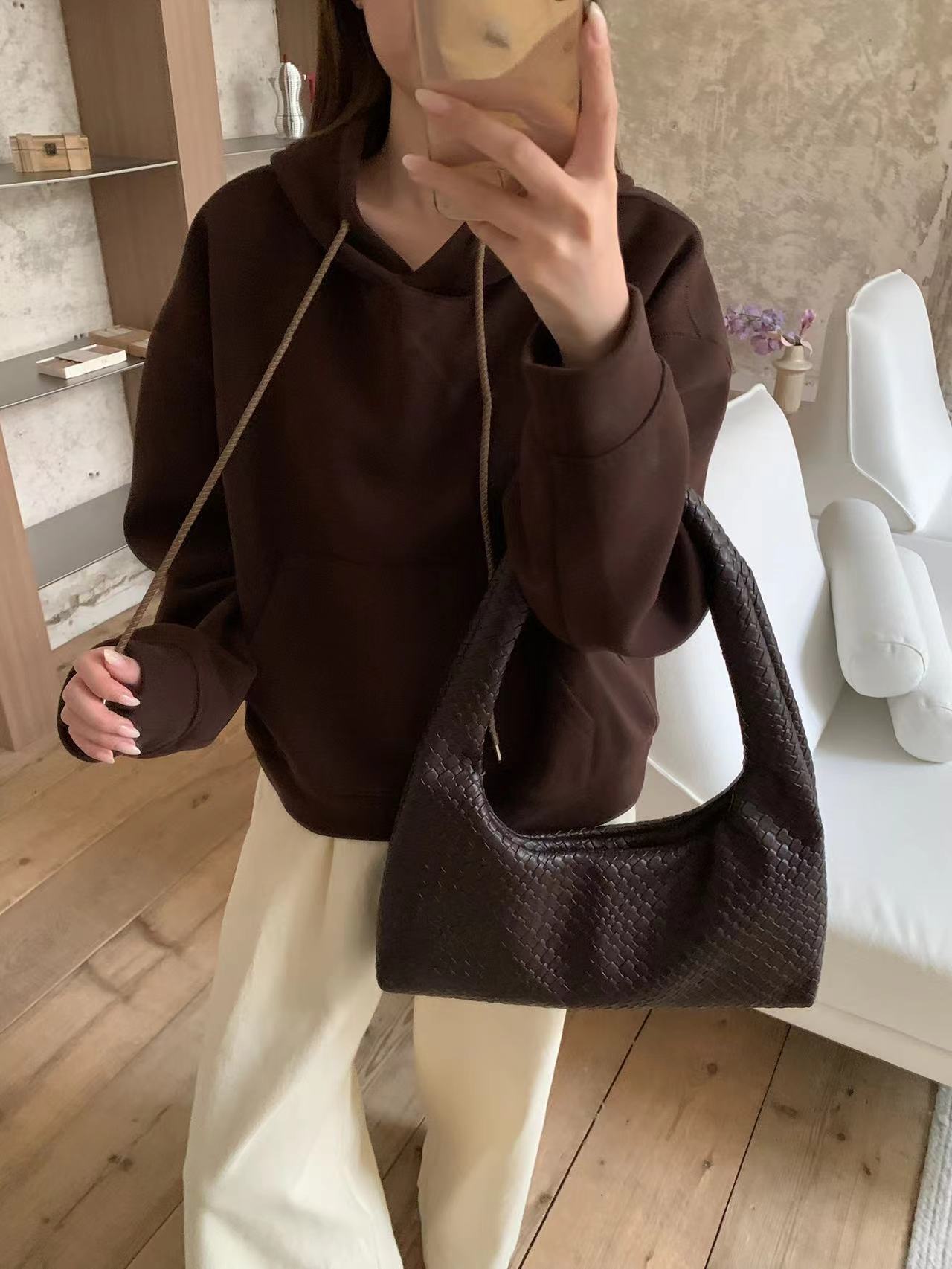 BUBBLE-034-韩系简约抽绳连帽绒感宽松卫衣A