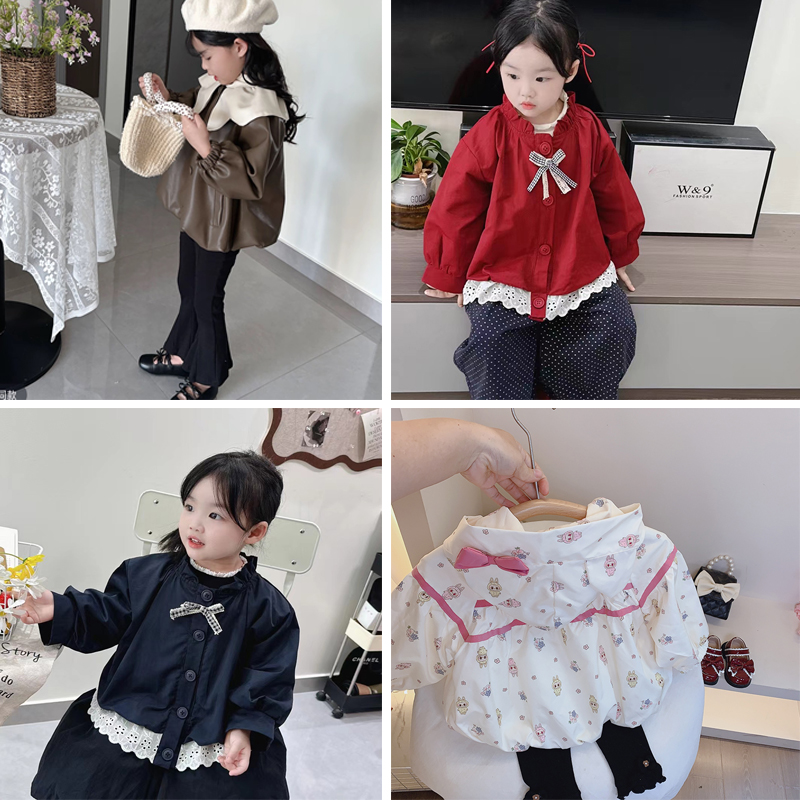 秋季女休闲风棒球领童装普通外套女童风衣