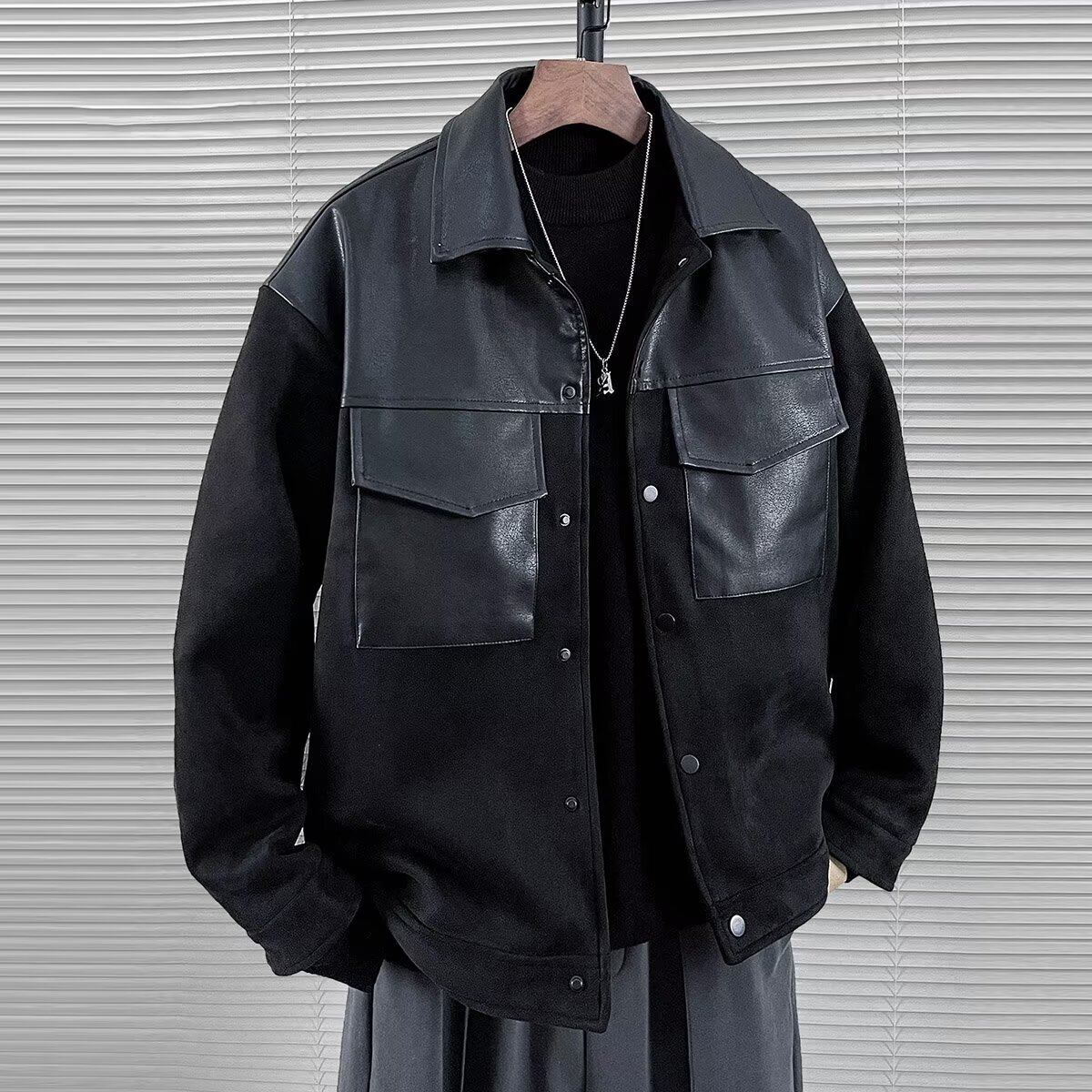 ZY005-BY秋冬季痞帅短款外套男ins高街潮牌韩版潮流百搭PU皮夹克