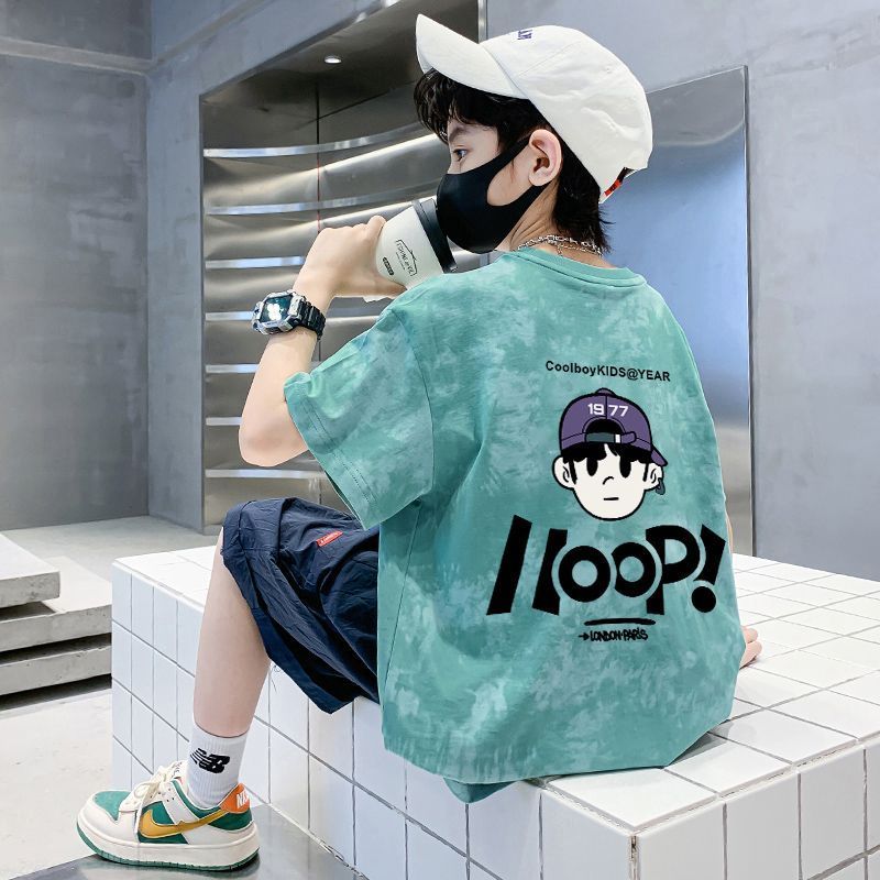 童装男童纯棉扎染短袖t恤2025年夏季新款儿童宝宝半袖上衣中大童