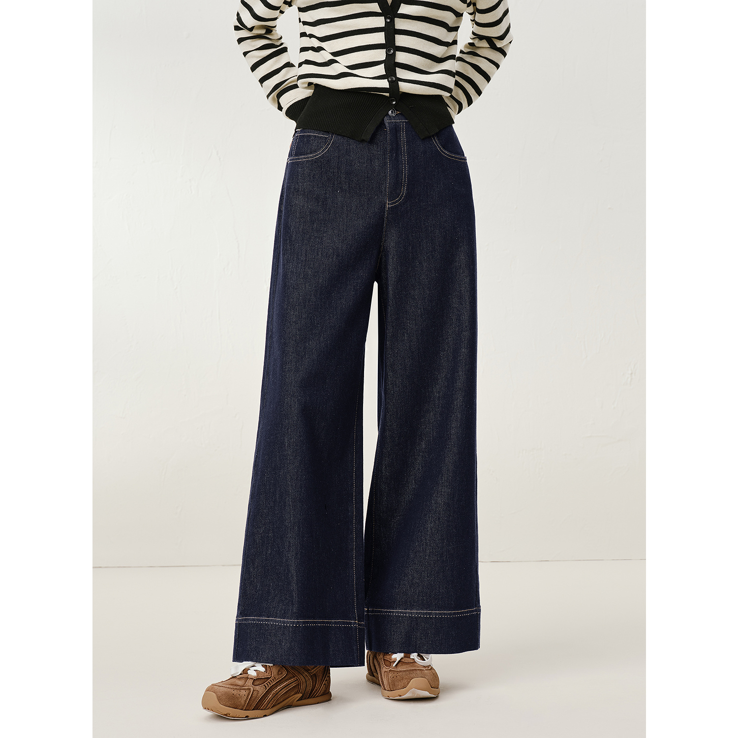 【丽公主专属】JUZUI玖姿JTFQ12102阔腿牛仔裤女明线设计秋新款