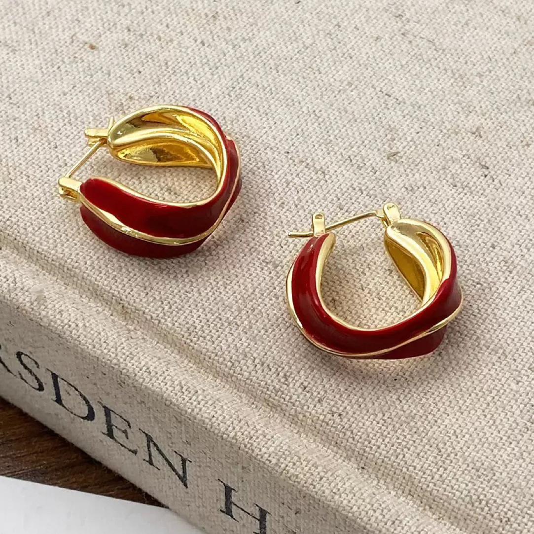 铜合金珐琅耳饰 时尚法式红色滴油气质耳扣高级感百搭时尚耳饰