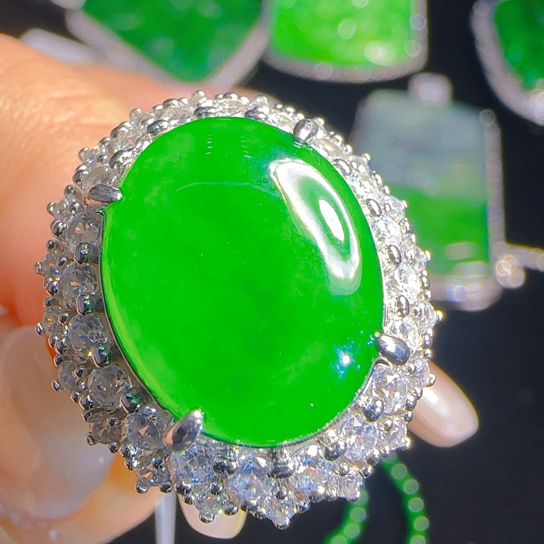 翡翠戒指银S925镶嵌天然