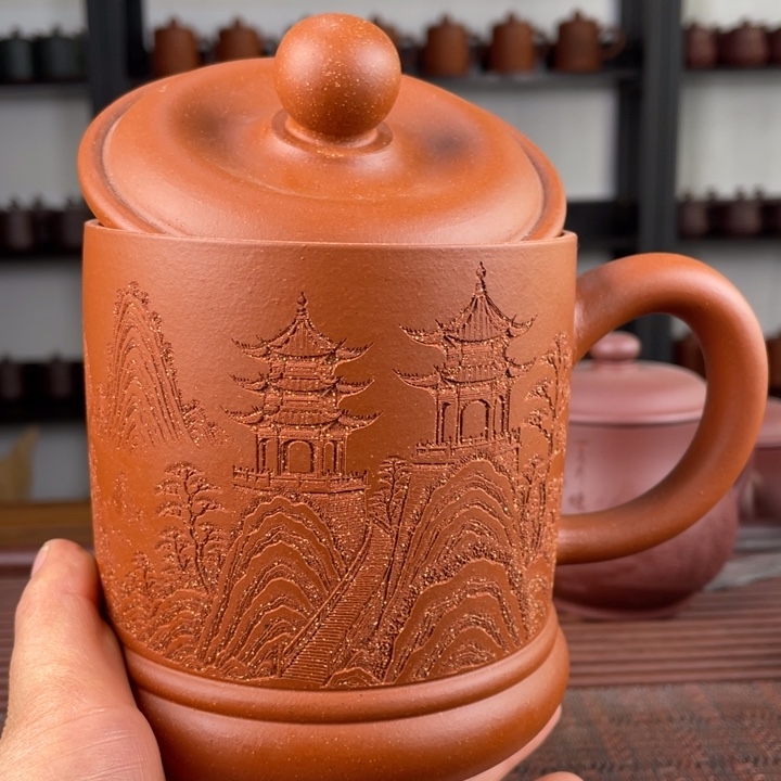 紫砂茶杯宜兴原矿紫砂盖杯微瑕