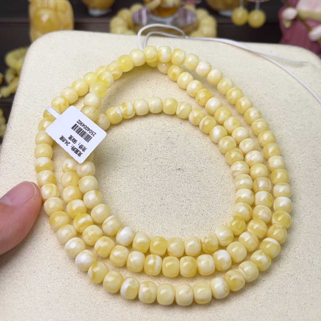 蜜蜡颈饰未镶嵌7精工老型108瓷白花蜡