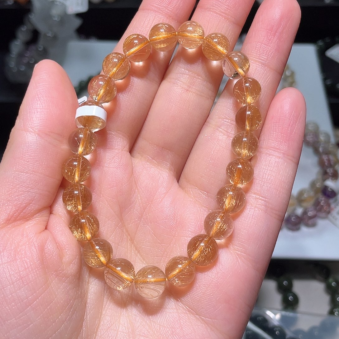 水晶手链未镶嵌大****白太阳发晶手链，晶体通透