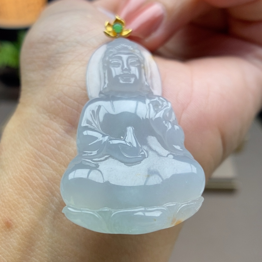 翡翠18K金镶嵌颈饰吊坠19