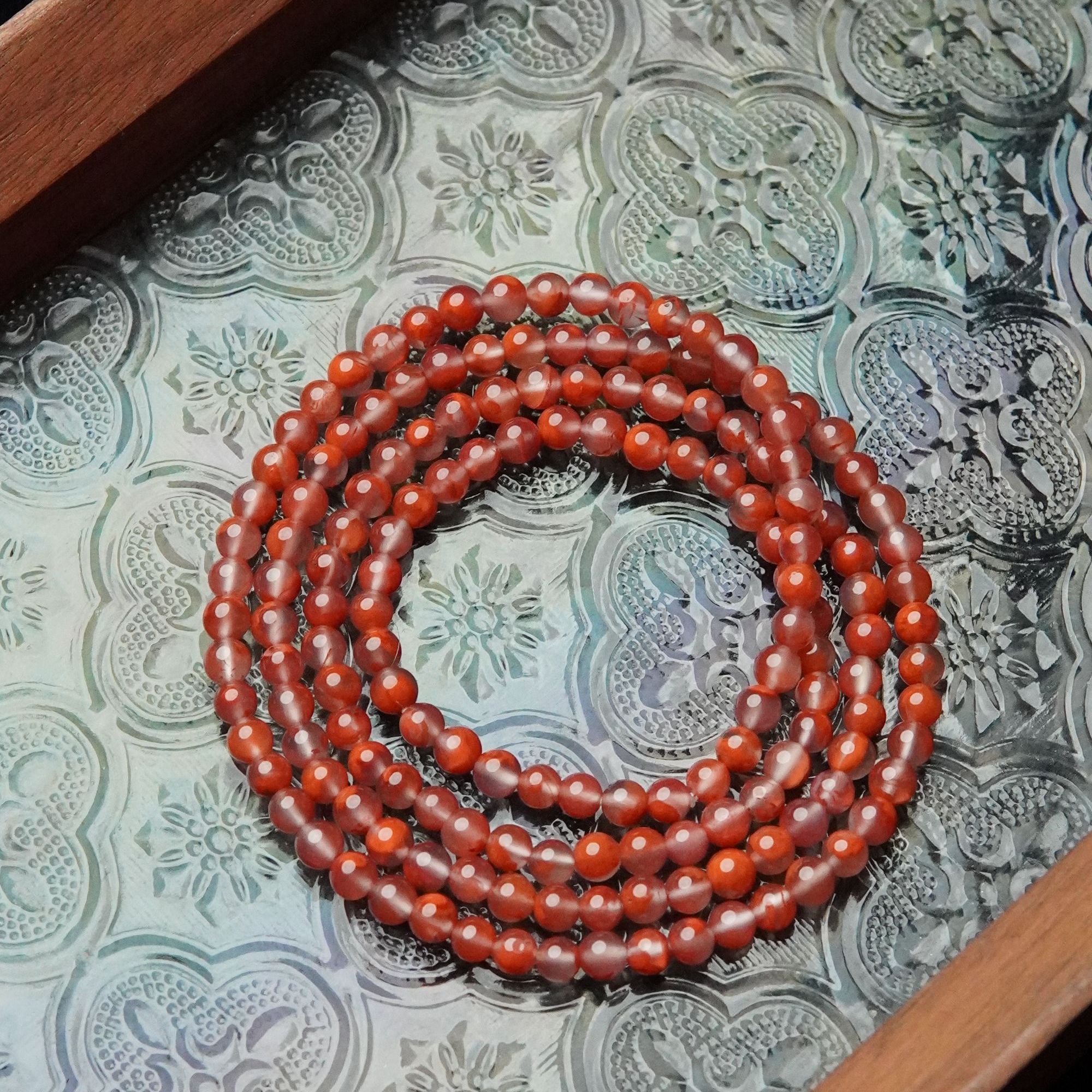 天然冰飘南红4mm圆珠念珠手串