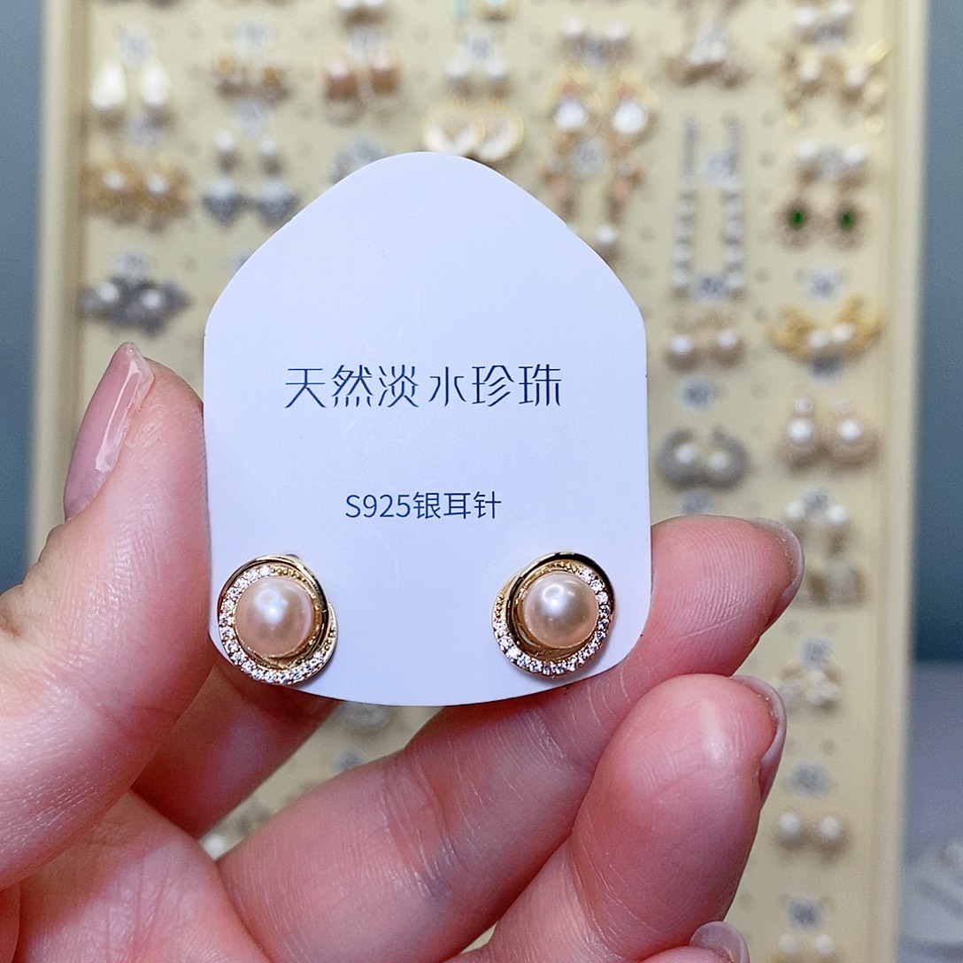 耳饰淡水珍珠银S925镶嵌