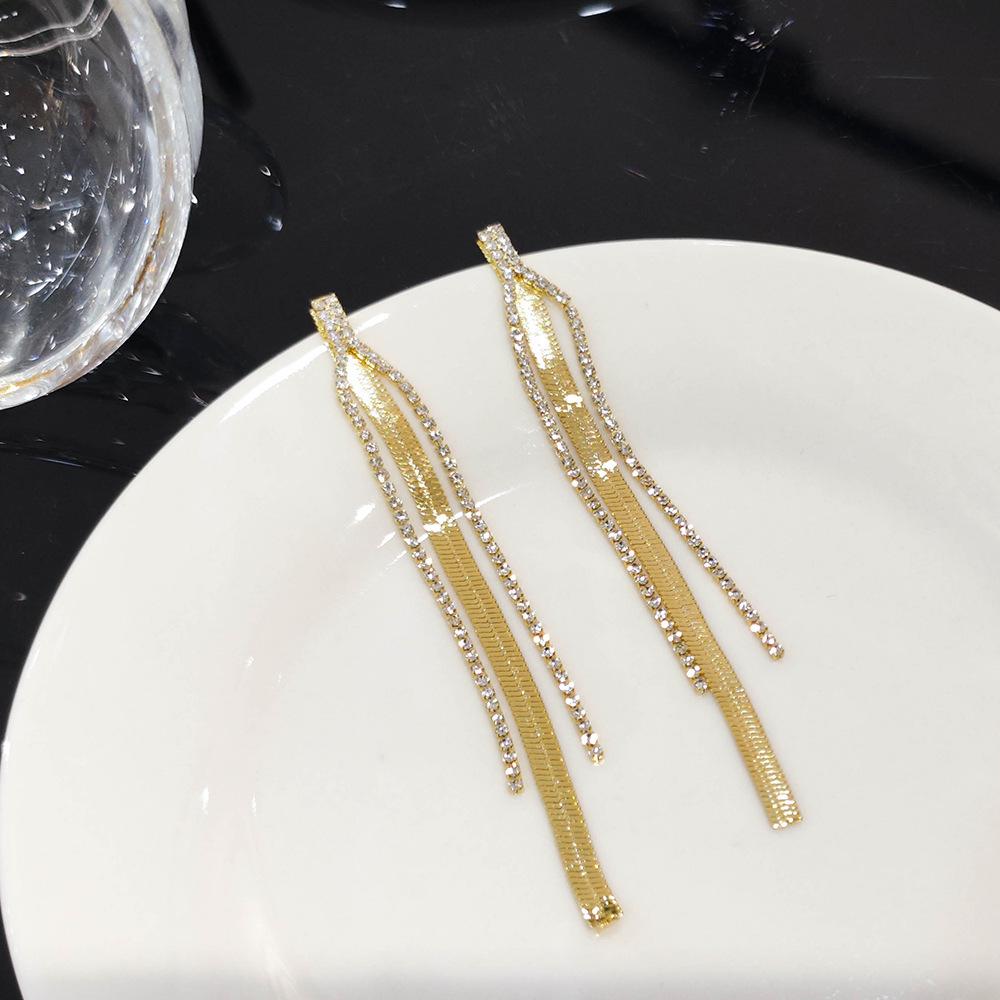 铜合金耳饰 日韩精致轻奢饰品镶钻百搭金色法式简约个性复古1998