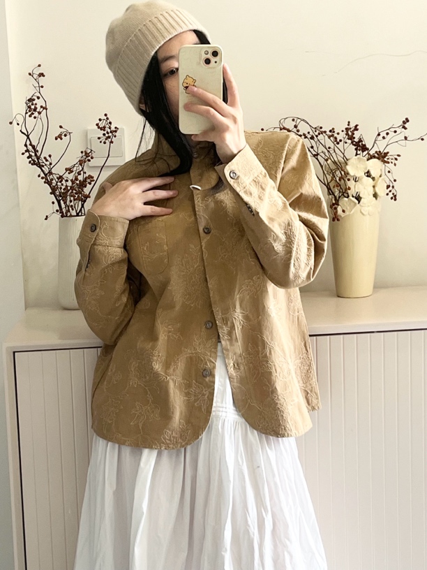  w•luxury design | 时见|翻领女外套气质植物花卉复古老钱风