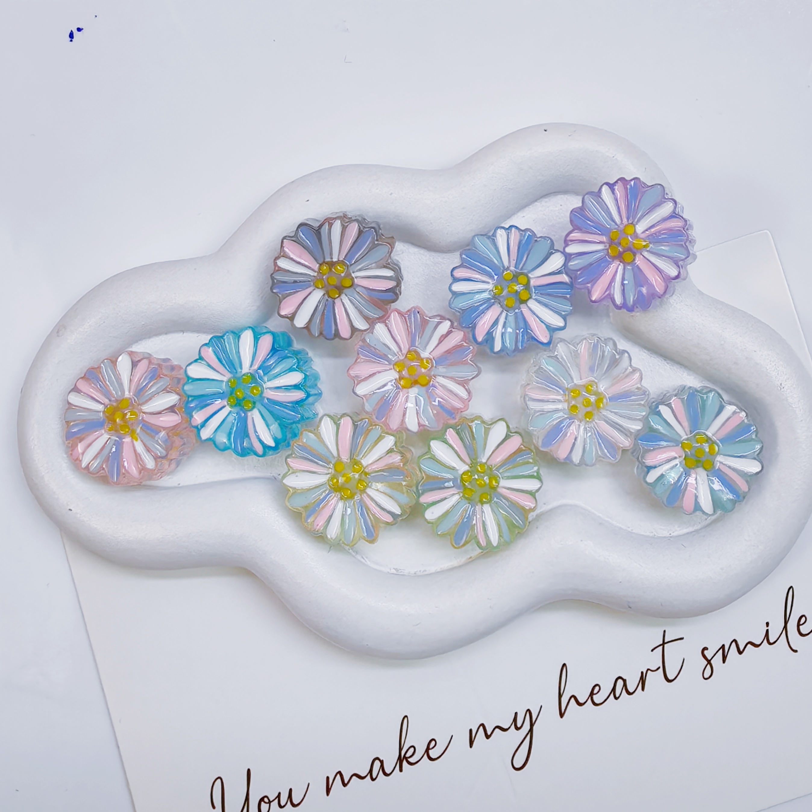 韩国胶定制DIY 双面手绘小雏菊 通孔