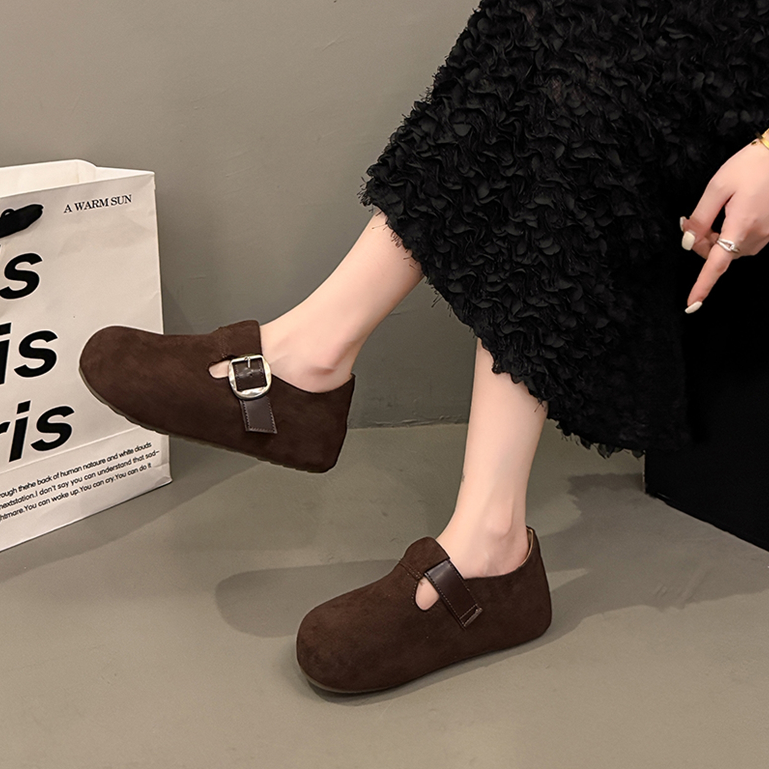 内增高厚底全包勃肯鞋女2025秋季新款一脚蹬豆豆鞋博肯单鞋乐福鞋