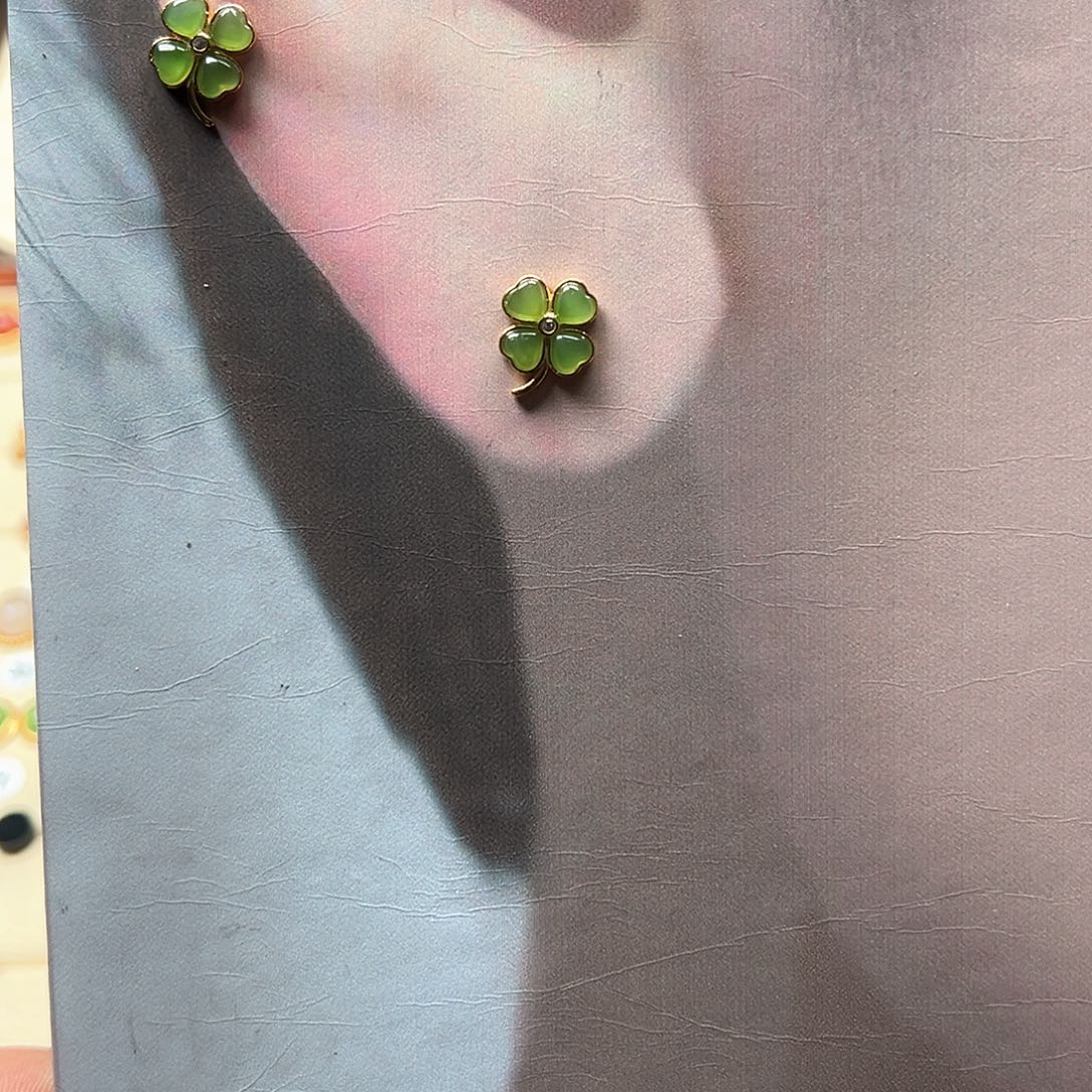 和田玉耳饰银S925镶嵌