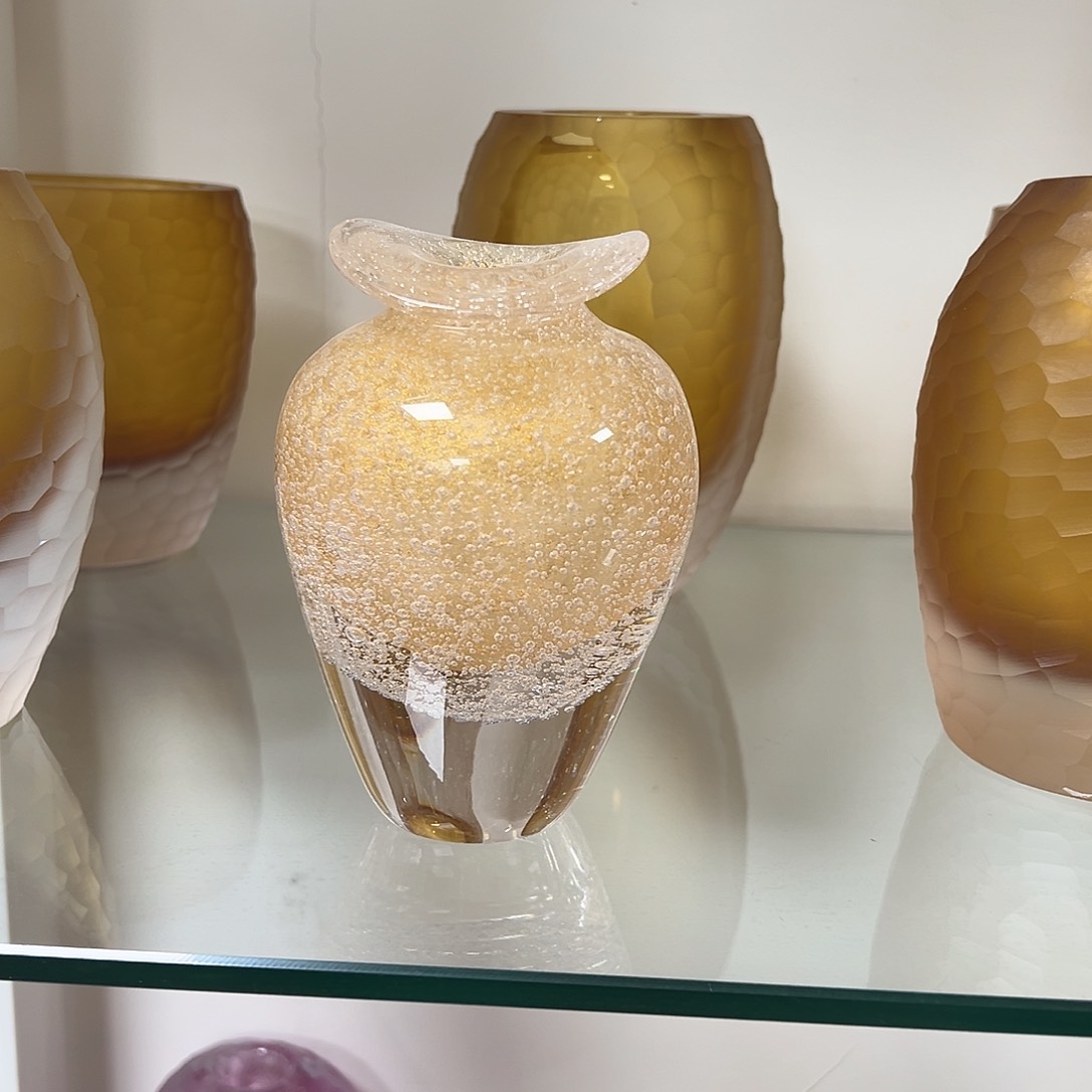 琉璃高11金箔粉密集气泡琉璃花器