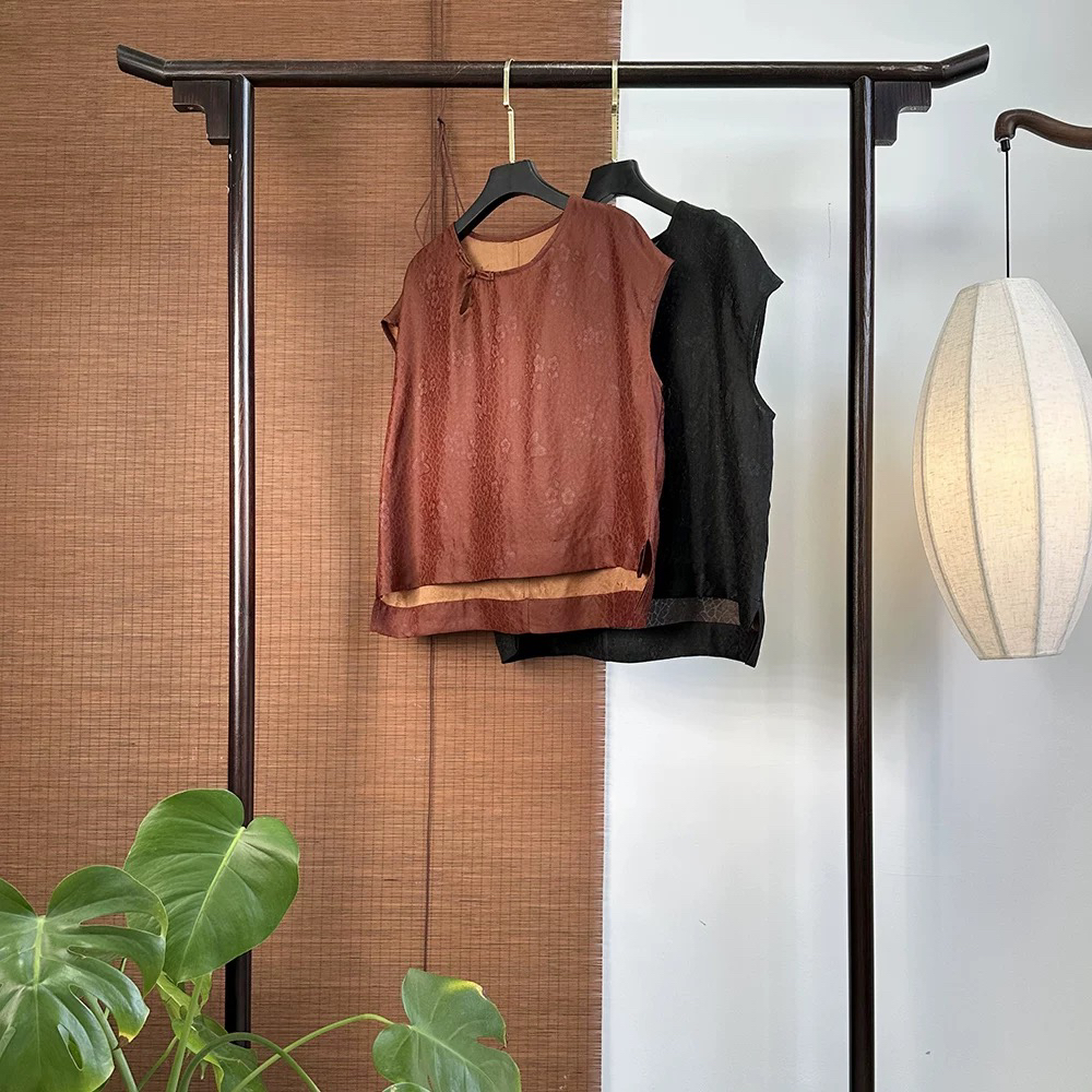 赤锦朱裳——百分百桑蚕丝香云纱红云纱四经角萝小上衣JX8965