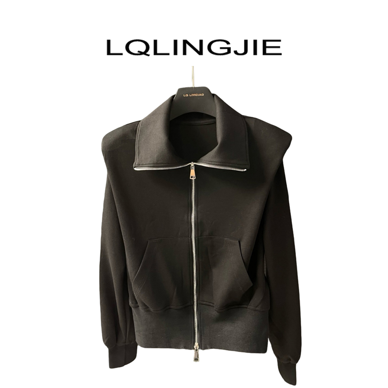 LQLINGJIE设计师款时尚带垫肩卫衣外套6841