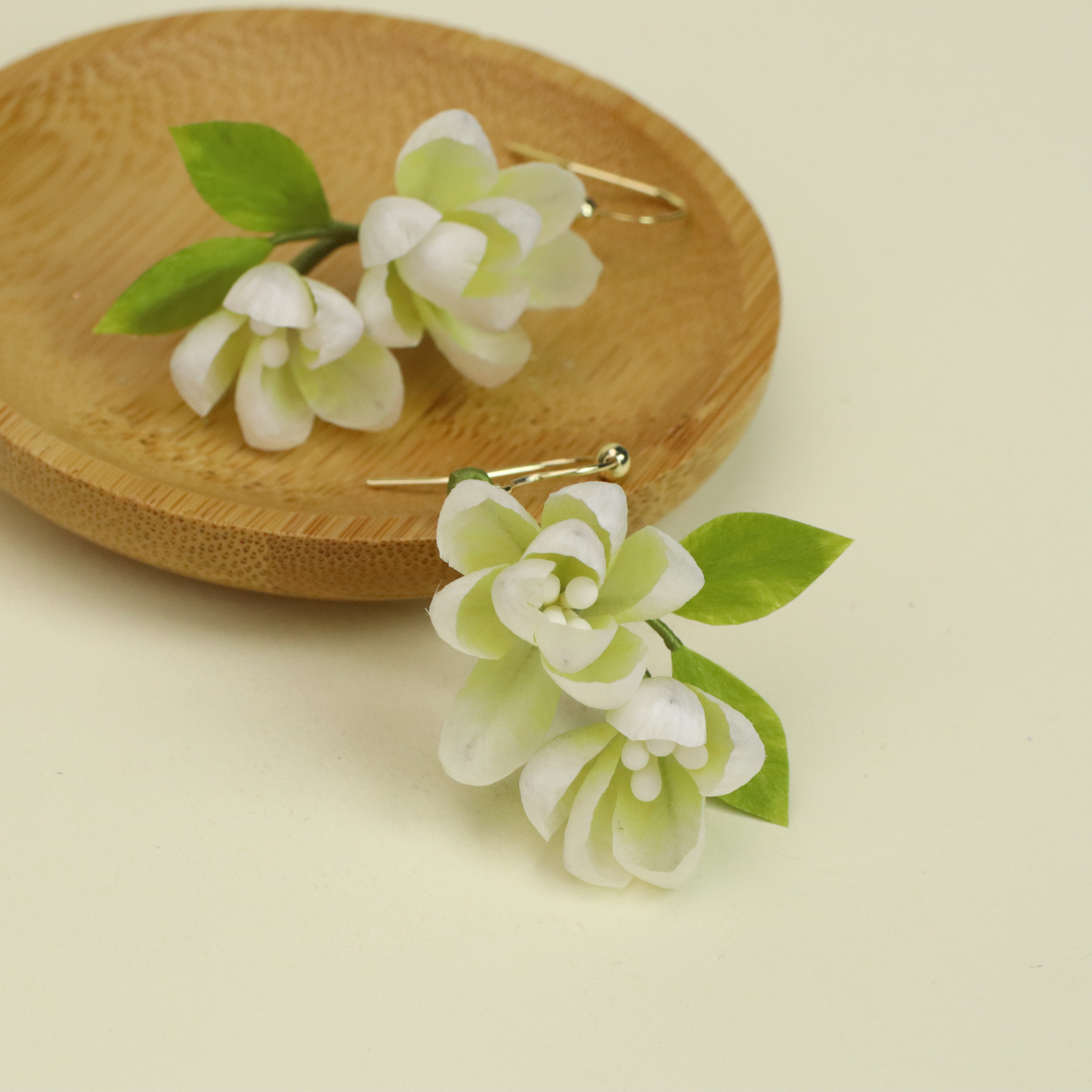 【夏夜茉莉】非遗绒花茉莉花耳环古风可爱