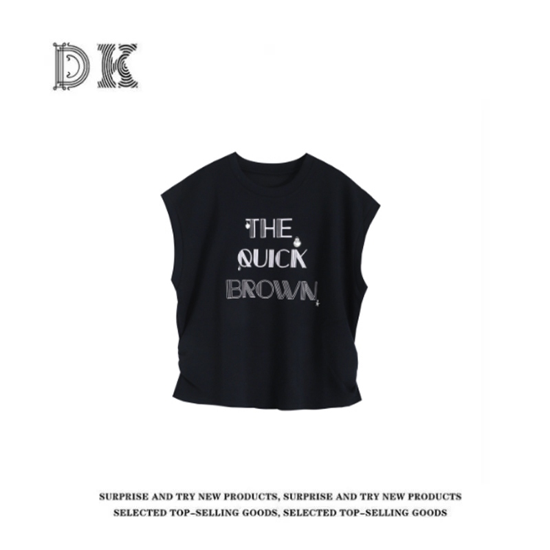 DK 2025款女装 背心设计复古宽松型印花字母圆领T恤 8013