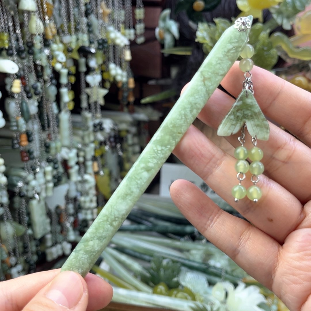 蛇纹石玉发饰未镶嵌默认微瑕岫玉发簪