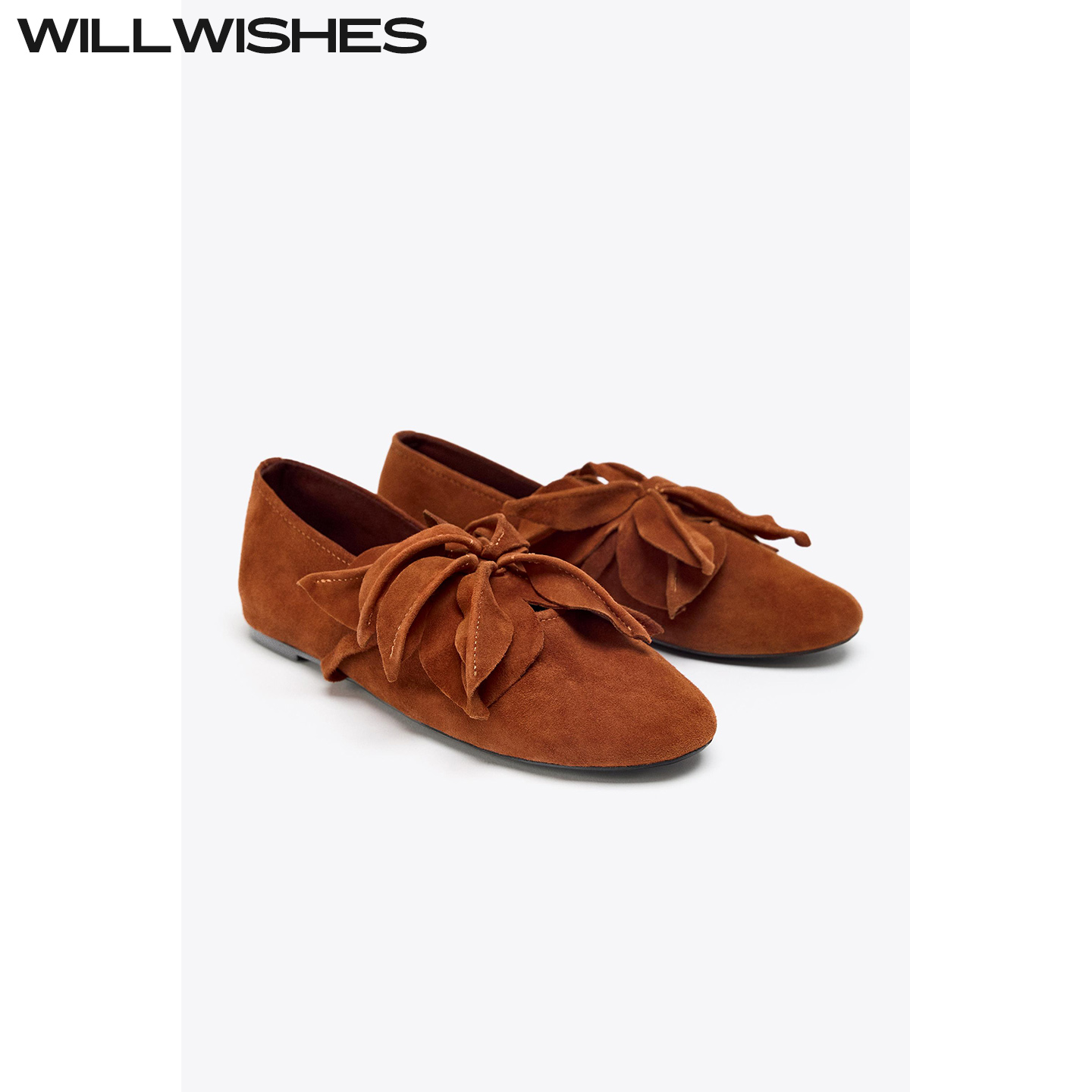 WILLWISHES 王玎设计秋季松弛感花朵芭蕾鞋女软皮平底鞋#25Z0898