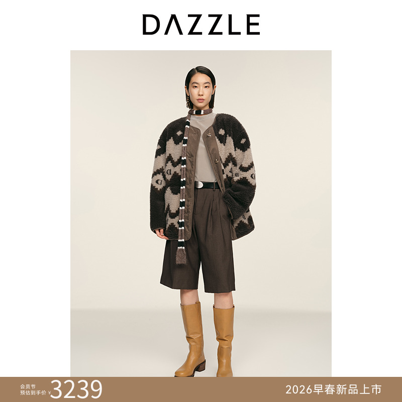 【周四上新】DAZZLE 地素大衣26春绵羊毛混纺深灰短款外套2K1GB33