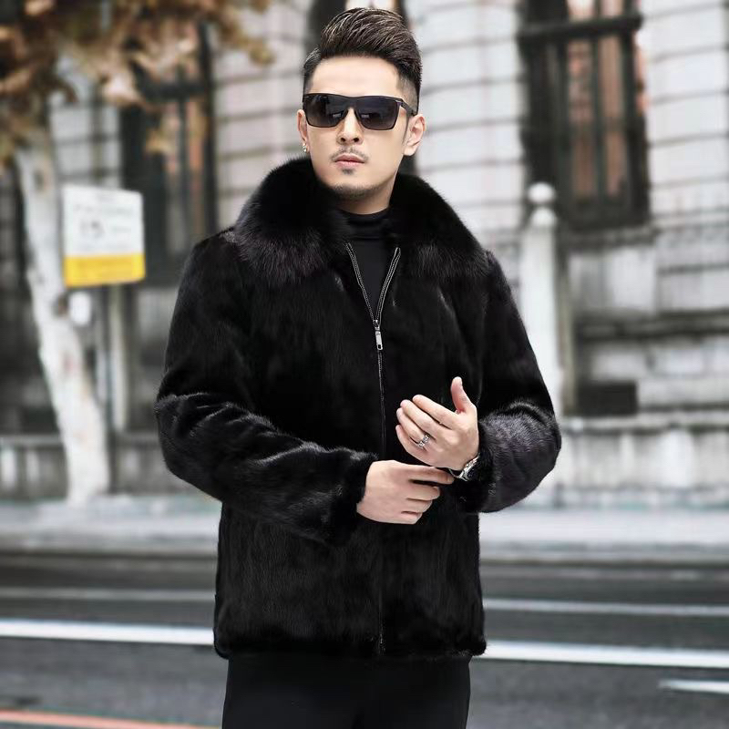 2025新款男士皮毛一体狐狸毛领兔毛外套高端大气上档次